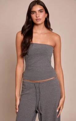 Prettylittlething Charcoal Grey Bandeau Top