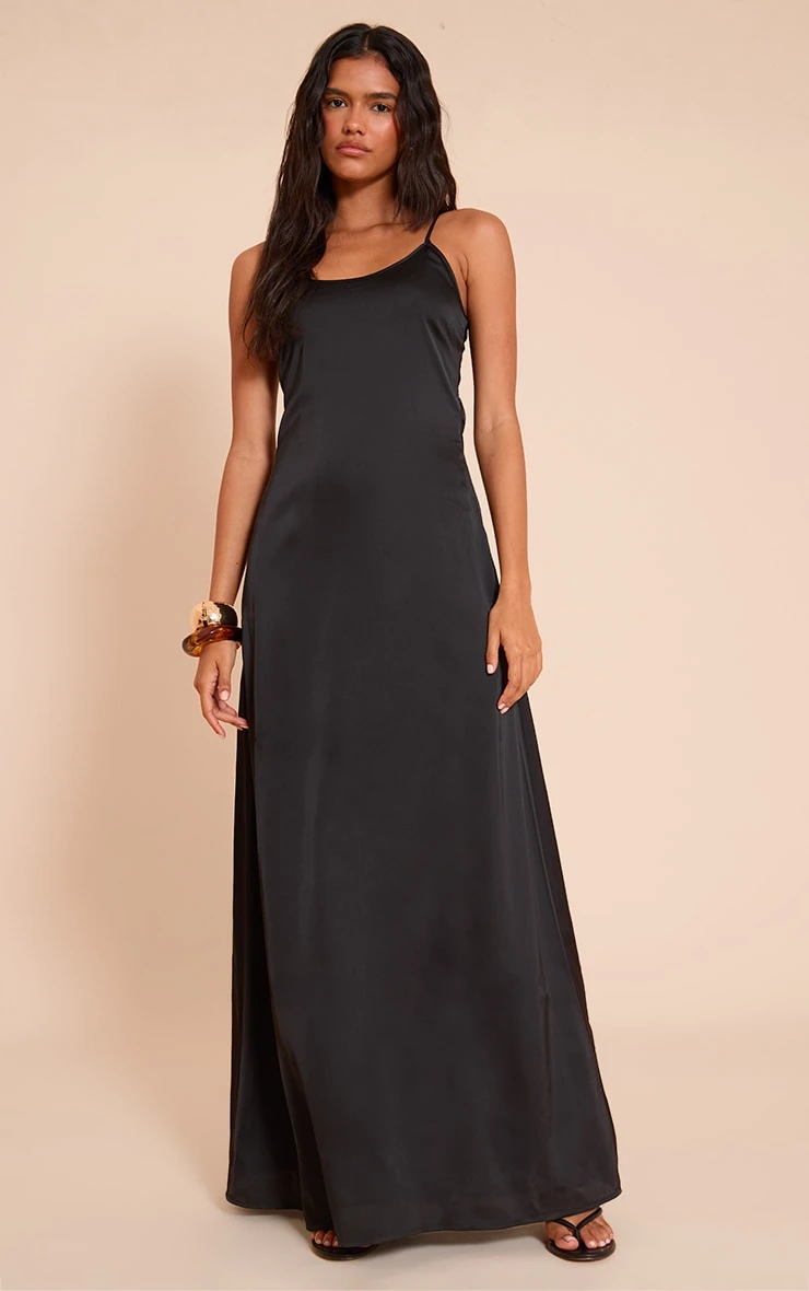 Prettylittlething Black Satin Scoop Neck Spaghetti Strap Maxi Dress 1 Prettylittlething Black Satin Scoop Neck Spaghetti Strap Maxi Dress