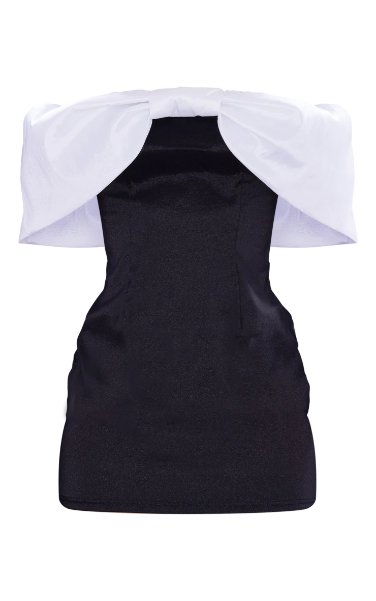 Monochrome Bow Detail Satin Bandeau Bodycon Dress 5 Monochrome Bow Detail Satin Bandeau Bodycon Dress - Image 5