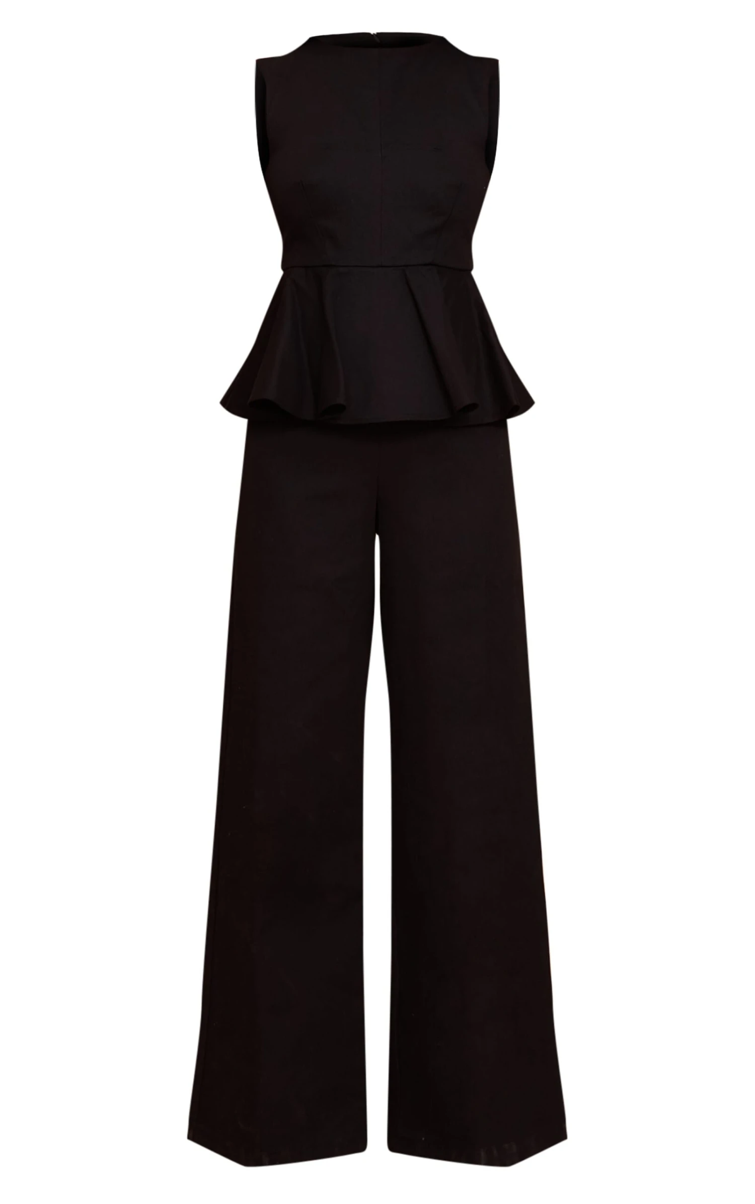Prettylittlething Black Cotton Peplum Detail Wide Leg Jumpsuit 5 Prettylittlething Black Cotton Peplum Detail Wide Leg Jumpsuit - Image 5