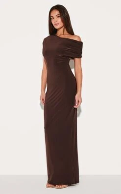 Prettylittlething Dark Chocolate Double Layer Slinky Asymmetric Ruched Sleeve Maxi Dress -Pretty Little Thing Shop 572ae02629d6763f452f9b91d0536b6188855f78 cnm1610 3