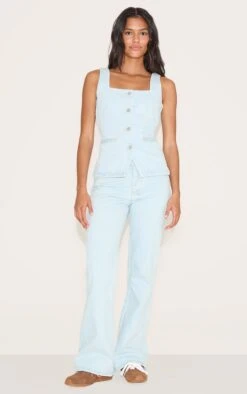 Prettylittlething Light Blue Mid Waist Straight Leg Jeans