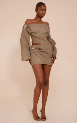 Prettylittlething Mushroom Textured Mid Rise Mini Skirt