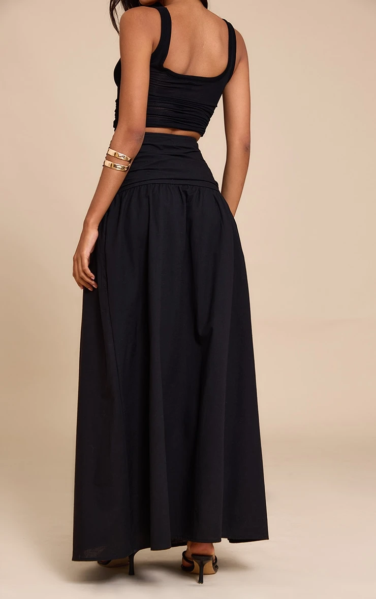 Prettylittlething Black Cotton Ruched Waist Maxi Skirt 3 Prettylittlething Black Cotton Ruched Waist Maxi Skirt - Image 3