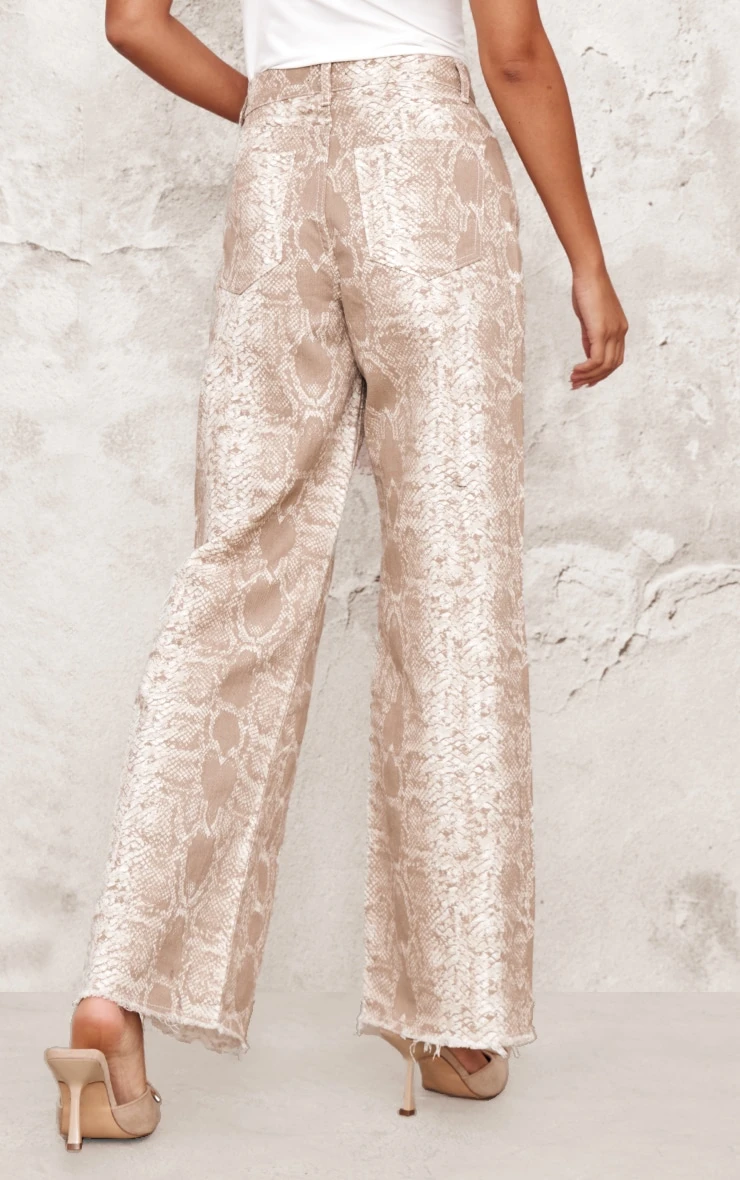 Prettylittlething Light Brown Snake Print Wide Leg Jeans 3 Prettylittlething Light Brown Snake Print Wide Leg Jeans - Image 3