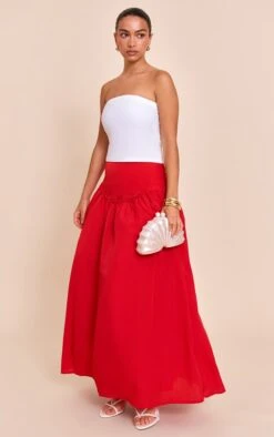 Prettylittlething Red Volume Maxi Skirt