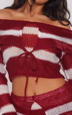 Cherry Red Abstract Soft Knit Foldover Tie Detail Bardot Top -Pretty Little Thing Shop 58ec6c19f97c867d9411f9305b8aa29ed2760a13 cnh1122 4