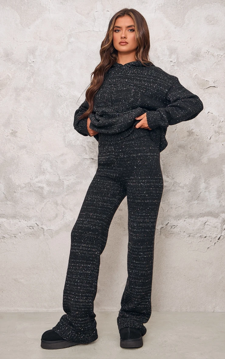 PRETTYLITTLETHING Black Space Dye Oversized Knitted Hoodie 3 PRETTYLITTLETHING Black Space Dye Oversized Knitted Hoodie - Image 3