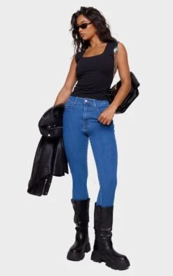 Prettylittlething L30 Mid Blue 5 Pocket Skinny Jeans