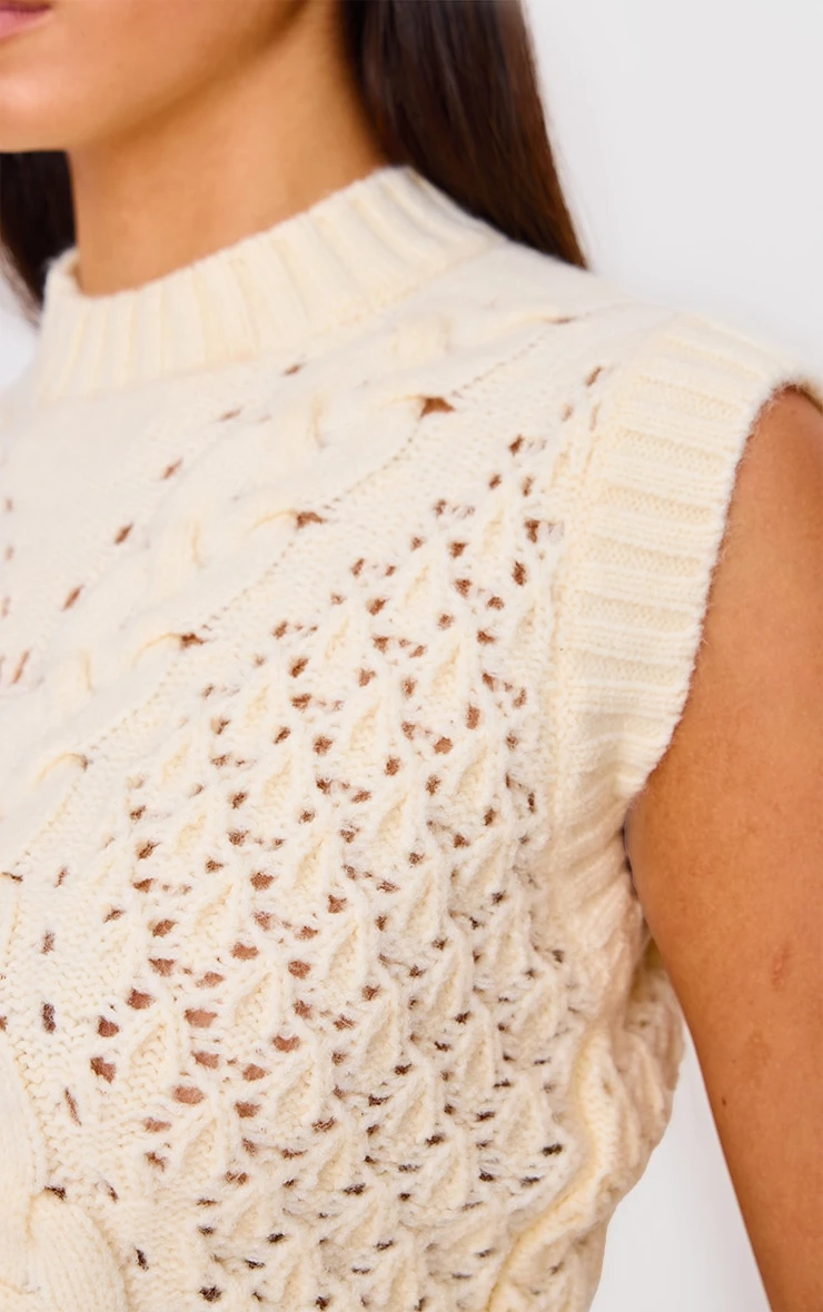 Prettylittlething Cream Textured Cable Knit Sweater Vest 4 Prettylittlething Cream Textured Cable Knit Sweater Vest - Image 4