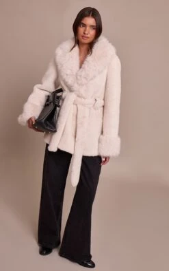 Prettylittlething Cream Plush Faux Fur Self Tie Coat -Pretty Little Thing Shop 59220c7a432d04bd4cbd9721c3ee9c17081b4318 CNN8399 3 cream plush faux fur self tie coat