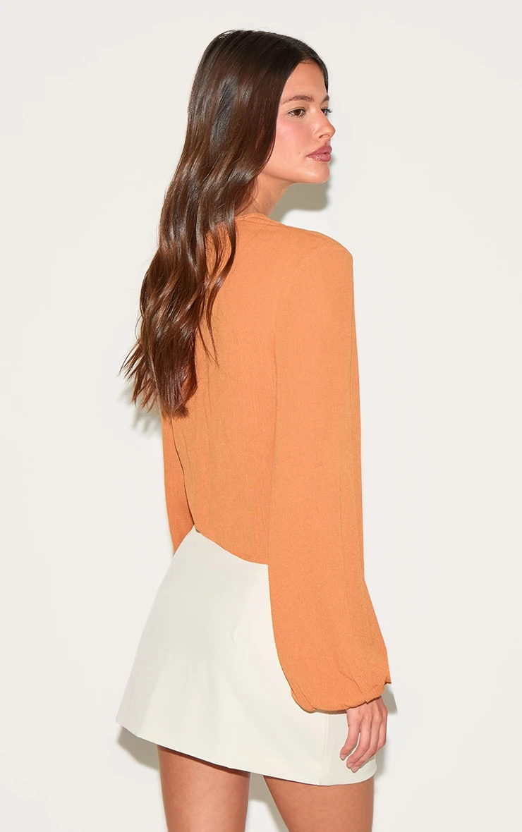 Prettylittlething Chestnut Tie Front Blouse 2 Prettylittlething Chestnut Tie Front Blouse - Image 2