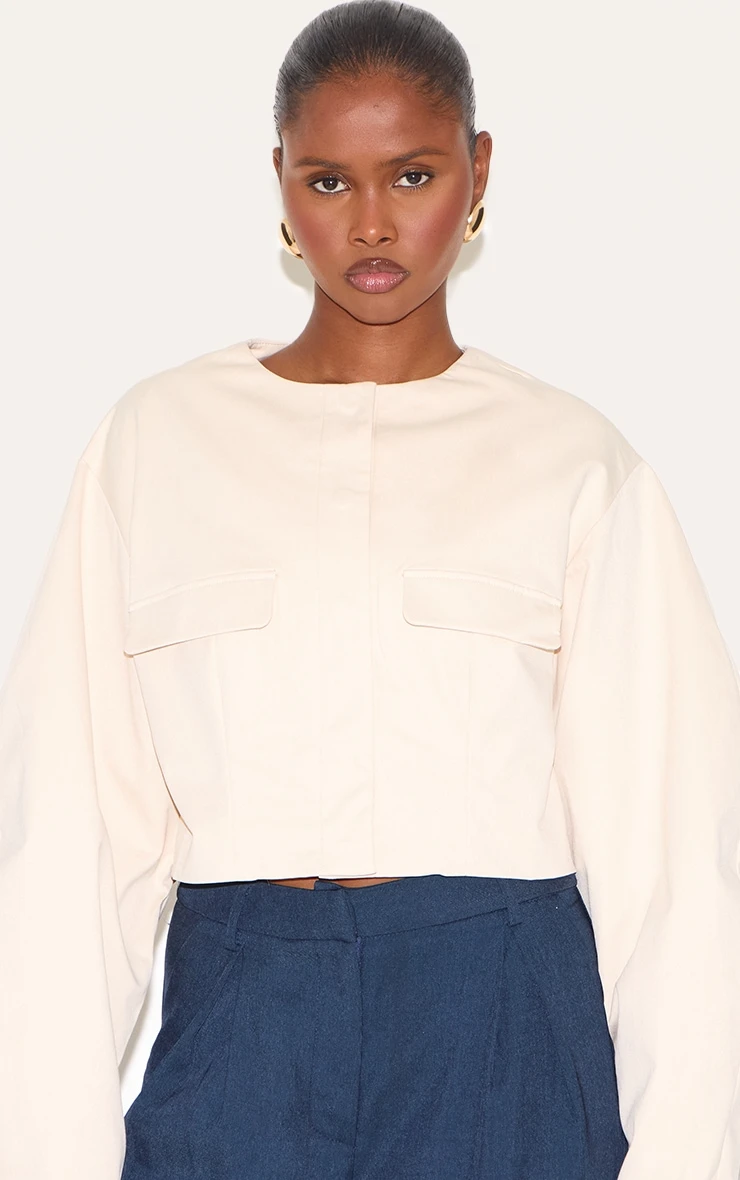 Prettylittlething Ecru Cocoon Sleeve Cropped Blazer 4 Prettylittlething Ecru Cocoon Sleeve Cropped Blazer - Image 4