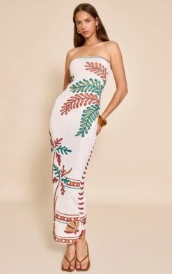 Stone Printed Onion Skin Bandeau Floral Print Maxi Dress