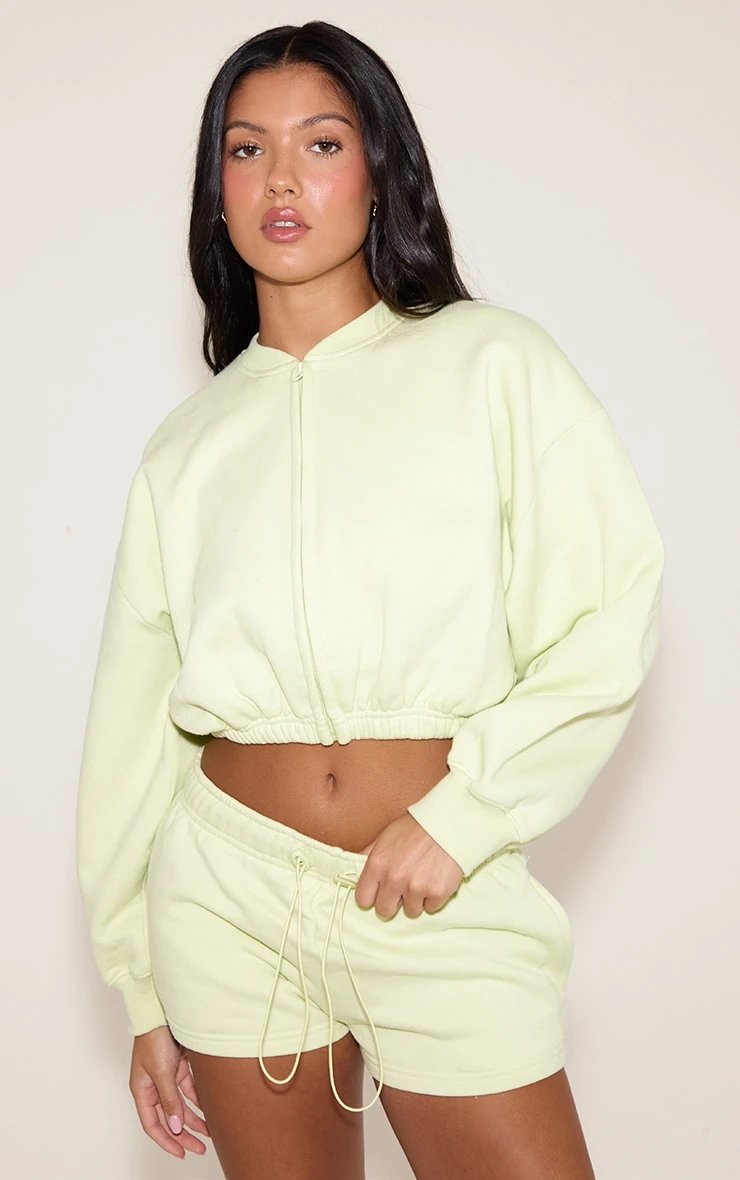 Prettylittlething Lime Drawcord Waist Cropped Zip Up Sweatshirt 1 Prettylittlething Lime Drawcord Waist Cropped Zip Up Sweatshirt