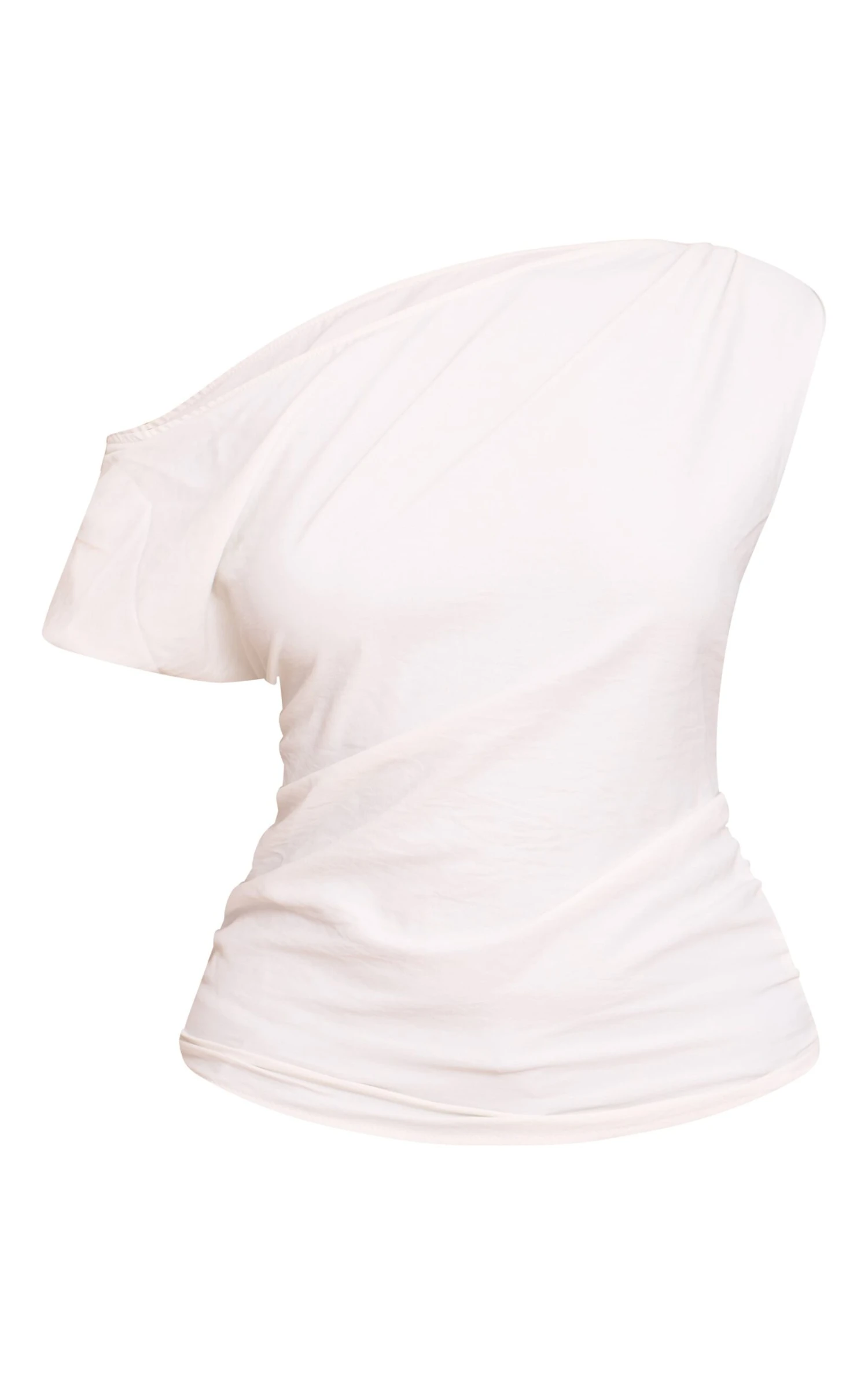 Prettylittlething Cream Floaty Woven Ruched One Shoulder Top 5 Prettylittlething Cream Floaty Woven Ruched One Shoulder Top - Image 5