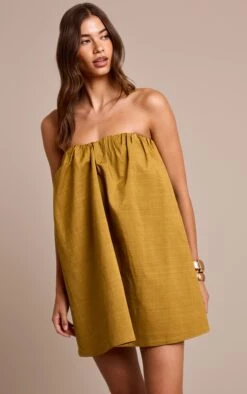 Prettylittlething Dark Ochre Sweetheart Puffball Dress