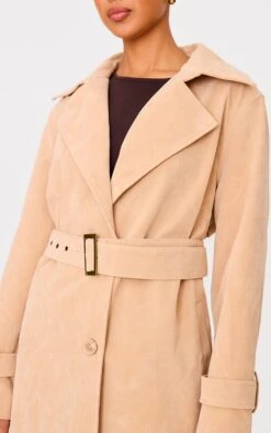 Prettylittlething Stone Faux Suede Buckle Belt Trench Coat -Pretty Little Thing Shop 5a381cfa84a263823865d7dfecd4a138c366a9a9 cnl5065 4