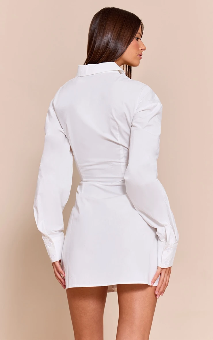 Prettylittlething White Asymmetric Button Down Long Sleeve Shirt Dress - Image 2