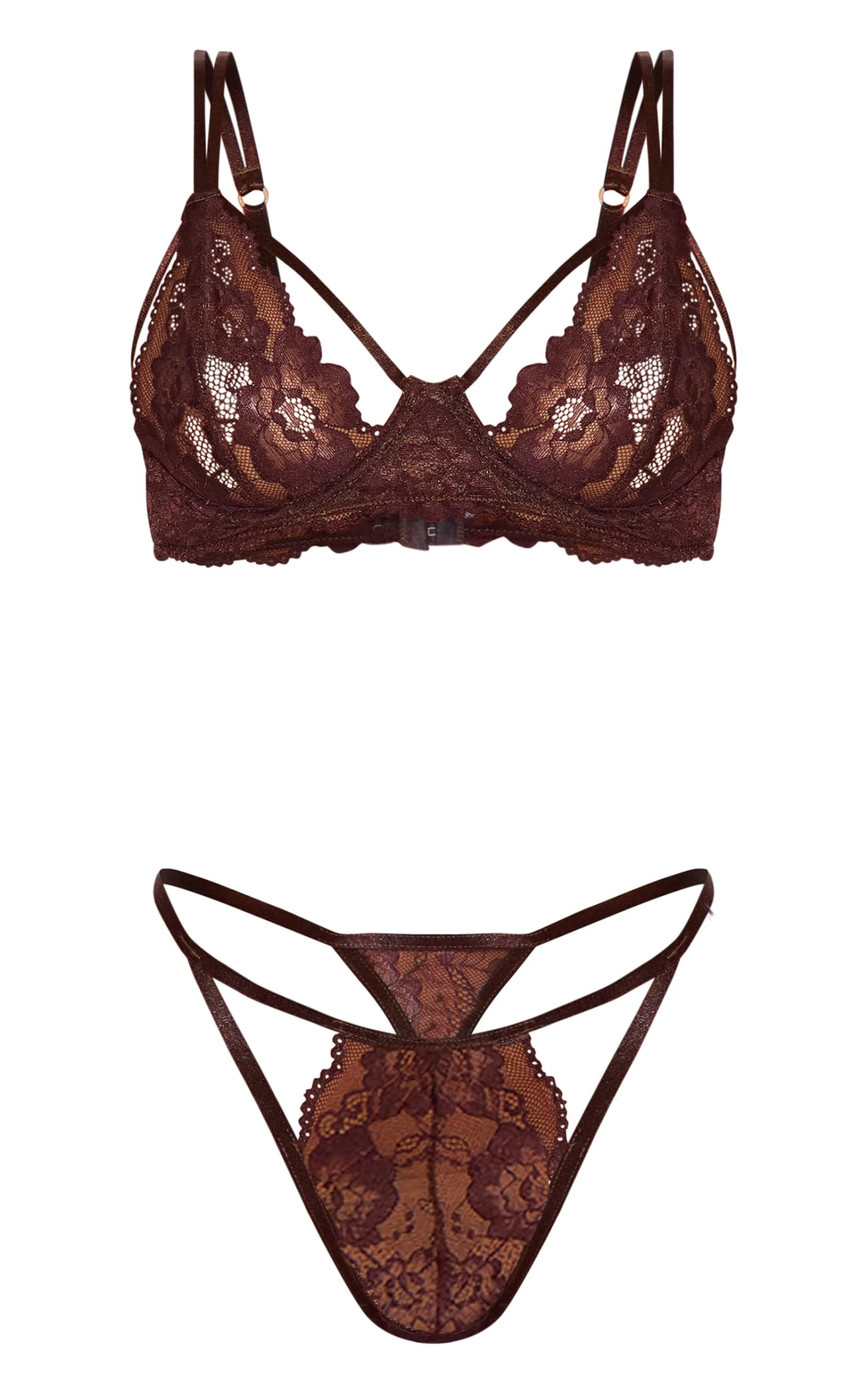 Prettylittlething Chocolate Lace Strappy Cut Out Lingerie Set 5 Prettylittlething Chocolate Lace Strappy Cut Out Lingerie Set - Image 5