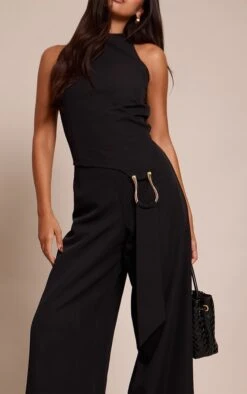 Prettylittlething Black Woven Belt Trim Detail Straight Leg Jumpsuit -Pretty Little Thing Shop 5a9fe0f694905a15b684e6d19bfcd49d9041792e CNO3065 4 black woven belt trim detail straight leg jumpsuit