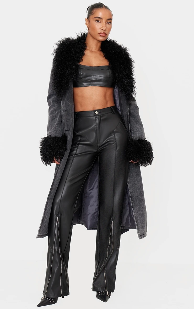Prettylittlething Black Faux Leather Zip Seam Detail Straight Leg Pants 2 Prettylittlething Black Faux Leather Zip Seam Detail Straight Leg Pants - Image 2