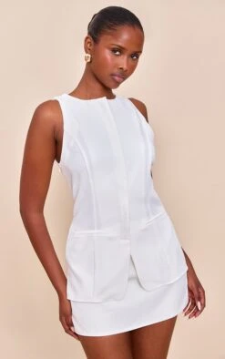Prettylittlething White Tailored Woven Sleeveless Romper