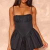 Prettylittlething Black Woven Dipped Waist Strappy Romper -Pretty Little Thing Shop 5ae35e198dc49c169f7bfb24ebe5628fef5645df CNJ8708 1 black woven dipped waist strappy playsuit