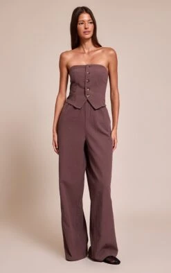 Brown Textured Bandeau Button Jumpsuit -Pretty Little Thing Shop 5beb40afc13229dbc9c3694ee6eb6c1cdbd0eb15 CNO0460 3 grey textured bandeau button jumpsuit