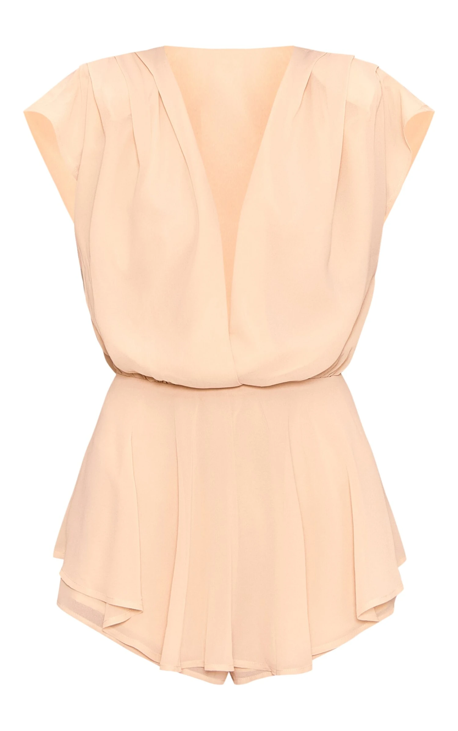 Prettylittlething Almond Chiffon Extreme Plunge Neck Floaty Romper 5 Prettylittlething Almond Chiffon Extreme Plunge Neck Floaty Romper - Image 5