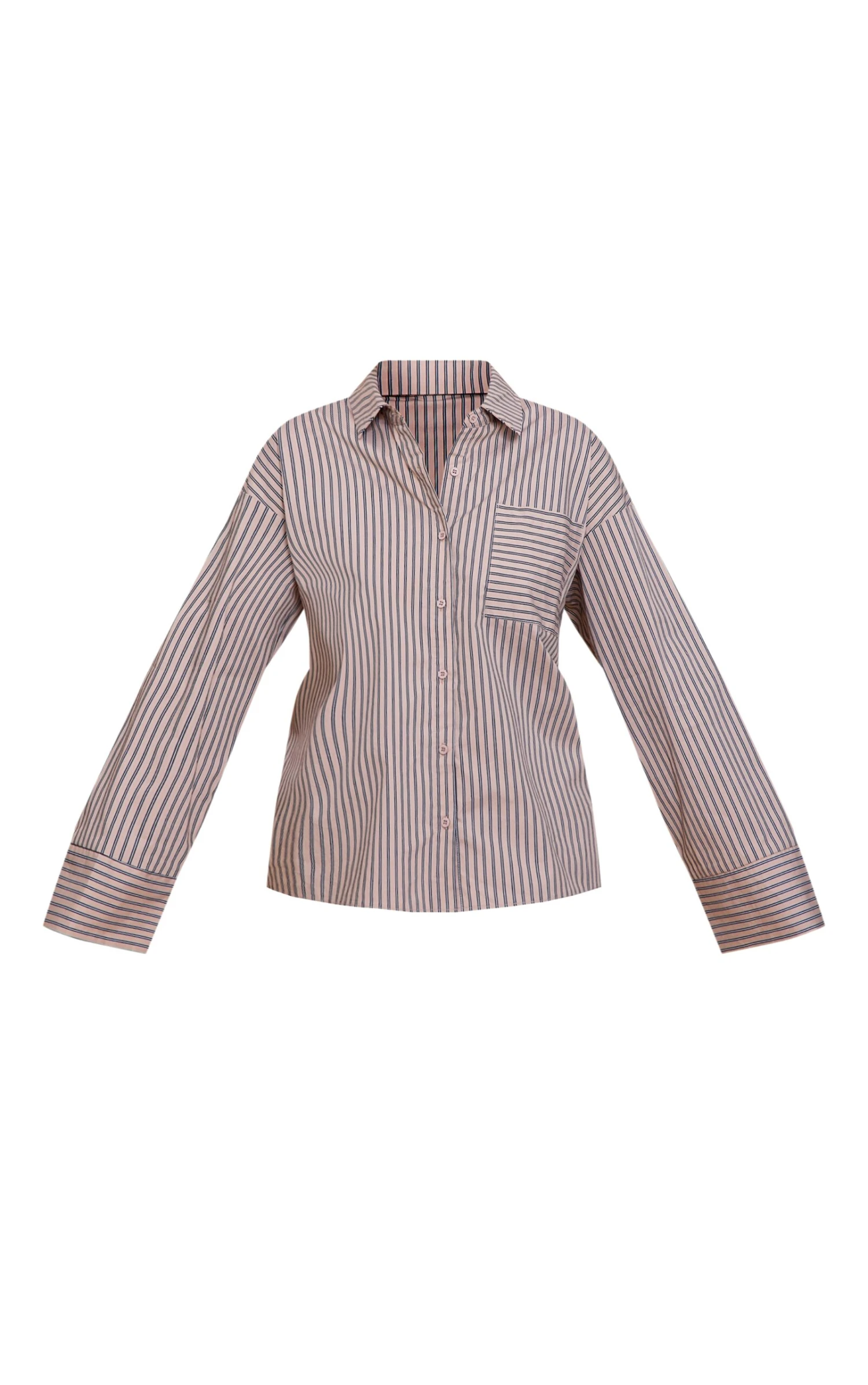 Prettylittlething Stone Woven Pinstripe Balloon Sleeve Oversized Shirt - Image 5