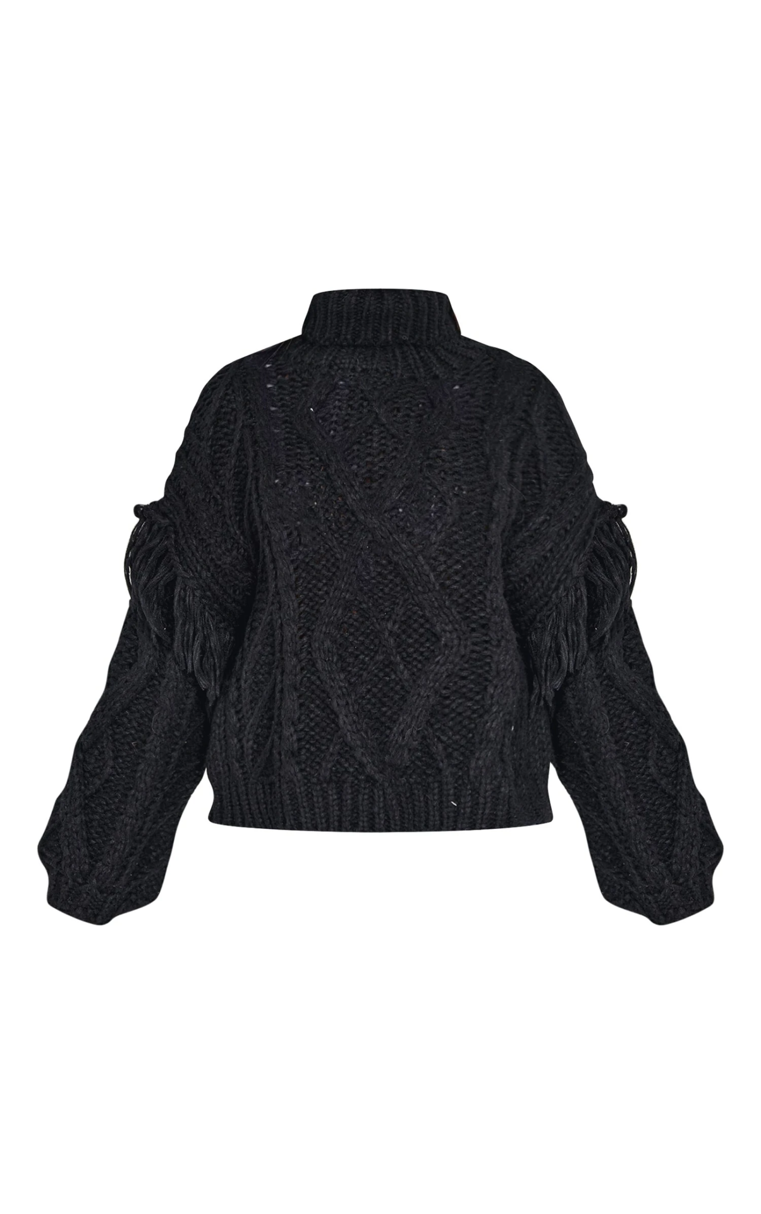 Prettylittlething Black Cable Knit Tassel Detail Roll Neck Sweater 5 Prettylittlething Black Cable Knit Tassel Detail Roll Neck Sweater - Image 5
