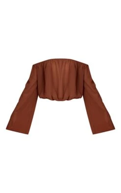 Prettylittlething Brown Chiffon Ruched Bardot Blouse -Pretty Little Thing Shop 5cfa32cc8cf4e0e0f9498aefe0d5bd7bfe743dad CNN0250 5 brown chiffon ruched bardot blouse