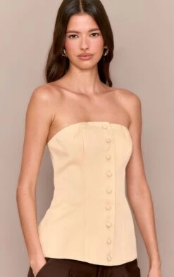 Prettylittlething Butter Yellow Woven Structured Bandeau Vest