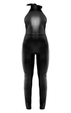 Prettylittlething Black Faux Leather Halterneck Tie Back Straight Leg Jumpsuit -Pretty Little Thing Shop 5df185e92c9d03c5d0afb622eea09ff7323fdec6 cnk1953 5