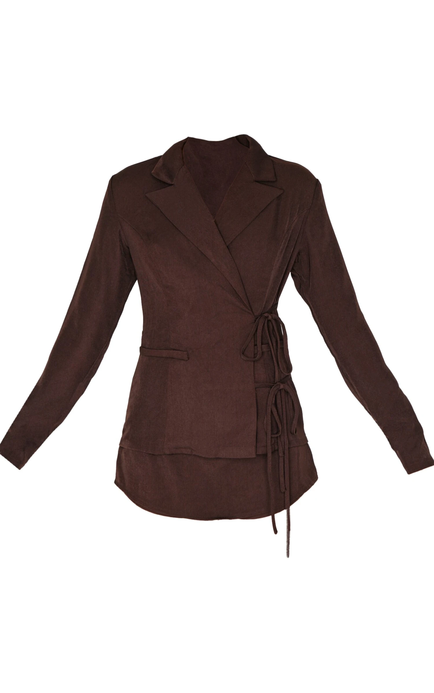 Prettylittlething Dark Chocolate Premium Tailored Woven Wrap Front Romper 5 Prettylittlething Dark Chocolate Premium Tailored Woven Wrap Front Romper - Image 5