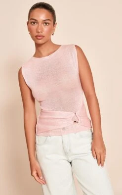 Pink Boat Neck Filagree Trim Top