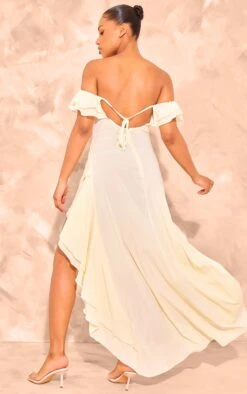 Prettylittlething Butter Cream Bardot Ruffle Detail Midi Dress -Pretty Little Thing Shop 5ee4a846e7bb2902686bdf274ff657f2205f77fc cnk1060 2