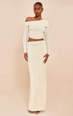 Prettylittlething Almond Matte Sculpt Fold Over Maxi Skirt