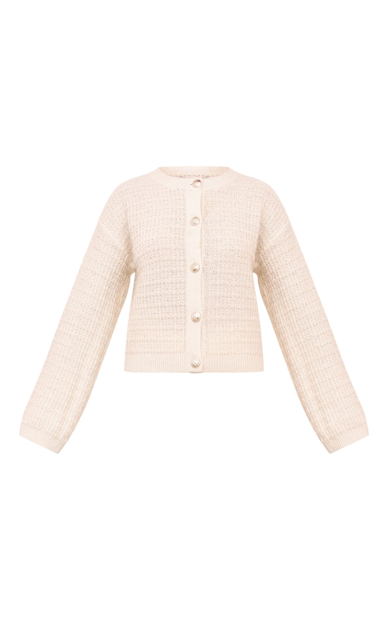 Prettylittlething Cream Boucle Knit Button Up Cardigan 5 Prettylittlething Cream Boucle Knit Button Up Cardigan - Image 5