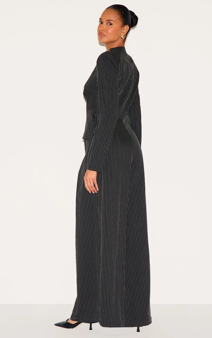 Prettylittlething Black Pinstripe Shirt Detail Straight Leg Jumpsuit 2 Prettylittlething Black Pinstripe Shirt Detail Straight Leg Jumpsuit - Image 2