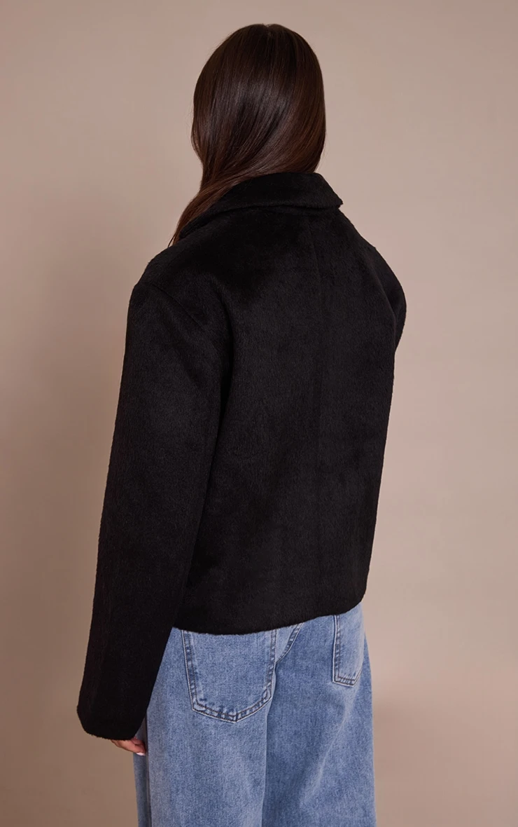 Prettylittlething Black Brushed Wool Cropped Trench Coat 2 Prettylittlething Black Brushed Wool Cropped Trench Coat - Image 2