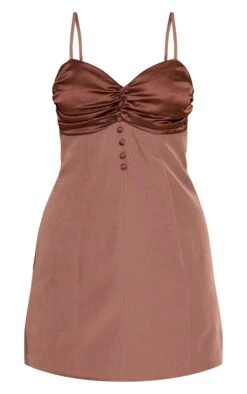 Chocolate Satin Bust Detail Mini Shift Dress -Pretty Little Thing Shop 5f7153dc24bd519f2c4e61b409aff50311d4aaf2 CNO0410 5 chocolate satin bust detail mini shift dress