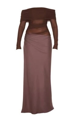 Prettylittlething Chocolate Satin Mesh Detail Bardot Maxi Dress 9 Prettylittlething Chocolate Satin Mesh Detail Bardot Maxi Dress -Pretty Little Thing Shop 5f72bec569730a27fffcf66ece2e37fbb618976b CNM0581 5 chocolate satin mesh detail bardot maxi dress
