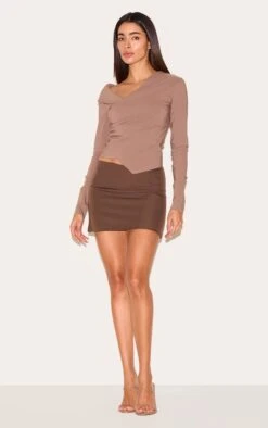 Prettylittlething Mushroom Bengaline Asymmetric Ruched Long Top -Pretty Little Thing Shop 5f8fe4aed5492c34f1a6627f8a7970faf2f652b3 CNM2903 3 mushroom bengaline asymmetric ruched long top