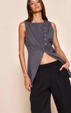 Prettylittlething Charcoal Woven Asymmetric Vest -Pretty Little Thing Shop 5fd9e36bfec6dfbc40fd5eb7c183209a1f36f1a1 CNN6795 4 charcoal woven asymmetric waistcoat