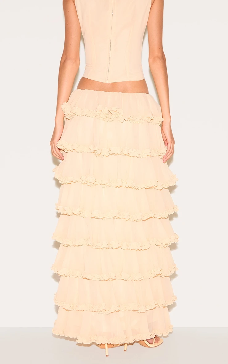 Prettylittlething Cream Chiffon Tiered Frill Maxi Skirt 3 Prettylittlething Cream Chiffon Tiered Frill Maxi Skirt - Image 3