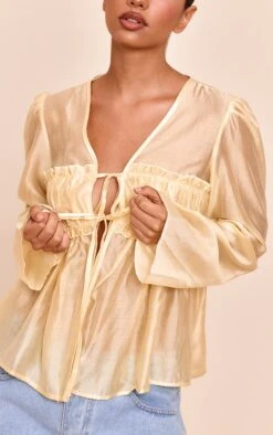Prettylittlething Butter Yellow Chiffon Tie Front Ruched Blouse 8 Prettylittlething Butter Yellow Chiffon Tie Front Ruched Blouse -Pretty Little Thing Shop 5ffa4fc343cb64ed70e23744b5b26e99120dfcdc CNN6922 4 butter yellow chiffon tie front ruched blouse