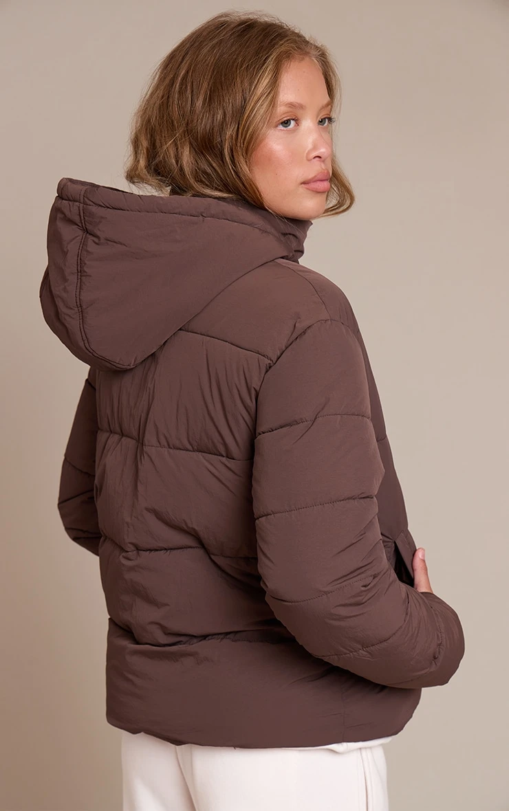 Chocolate Hooded Puffer Jacket 2 Chocolate Hooded Puffer Jacket - Image 2