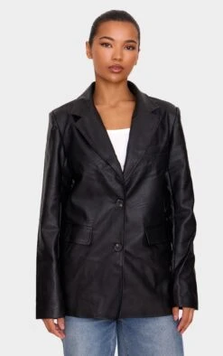 Prettylittlething Washed Black Textured Faux Leather Blazer -Pretty Little Thing Shop 6010f4f7d31544e7b61f15797c0a3d314713b42d cnj9069 3